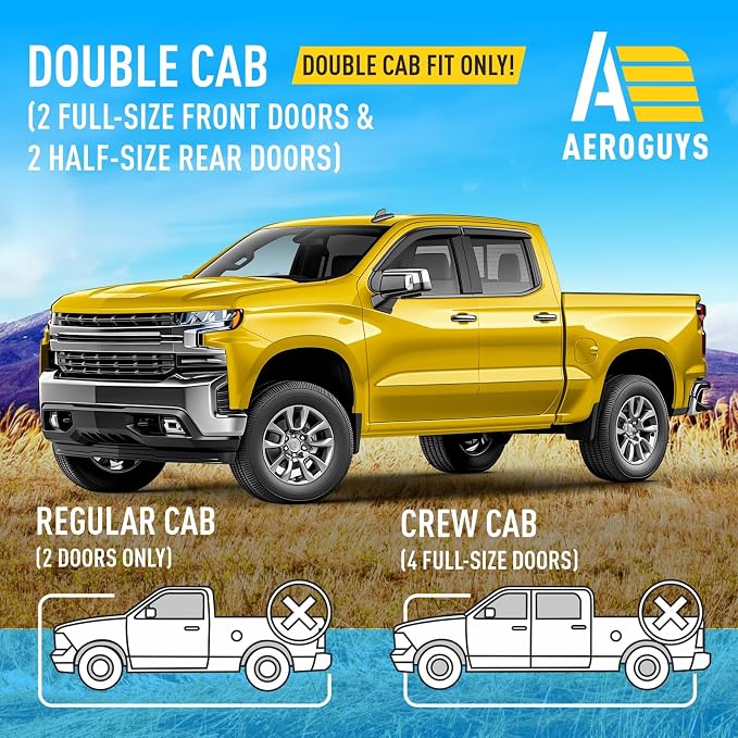 Extra Durable Window Deflectors Tape-On Window Visors Rain Guards Fit for Chevrolet (Chevy) Silverado 1500 2019-2026 Double Cab, Sun Visors, Wind Vent for Shades, Exterior Car Accessories- 4pcs.AG0024