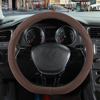 14 inch Brown Suede D Shaped Steering Wheel Cover, Breathable Non-Slip Sweat-Proof Wear-Resistant No Pilling, Warm in Winter and Cool in Summer