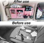 2 Pack Car Sun Visor Pocket Organizer, Auto Interior Accessories Car Truck Visor Organizer Storage Pouch Case Bag for Cards, Pens and Documents - Pink