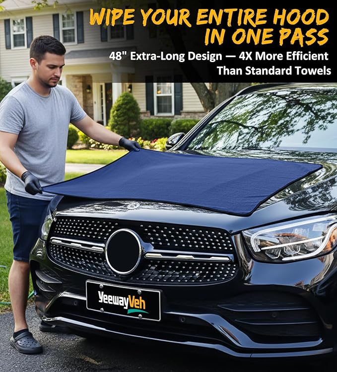 2-Pack Long-Reach Pro Car Drying Towels, 48"x32" Extra Large Super Absorbent Towels, High GSM Twisted Loop, Streak-Free Single-Sided Microfiber for Car Detailing, SUV, Truck (Dark Blue)