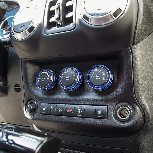 Audio Air Conditioning Button Cover Decoration Twist Switch Ring Trim for Jeep Wrangler JK JKU Patriot 2011-2018, Compass 11-16, Liberty 08-12, Dodge Challenger 08-14 Interior Accessories (Blue)