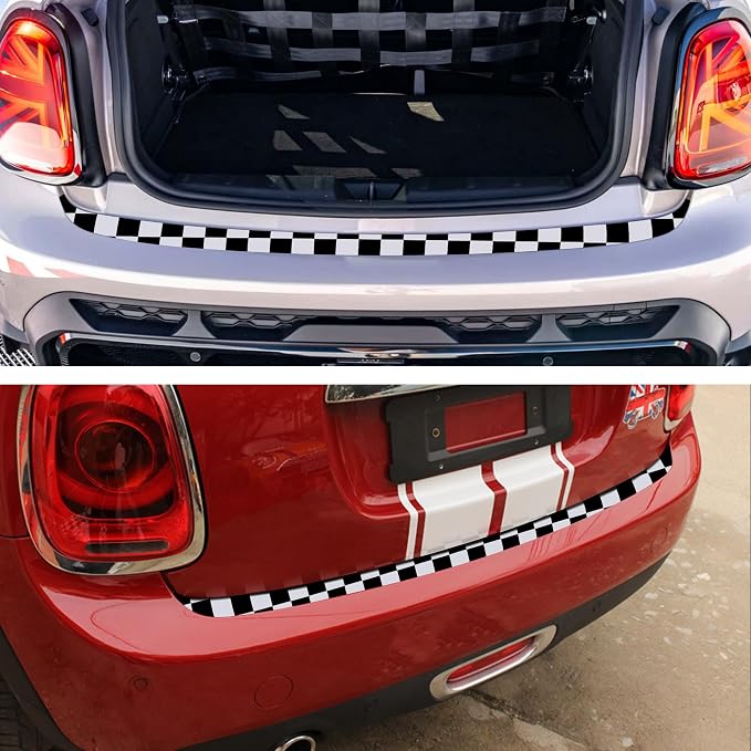 Rear Bumper Protector Sticker Compatible with Compatible with Mini Cooper F56 F55 R55 Anti-Collision Strip Trunk Threshold Decal Car Trunk Door Edge Vinyl Sticker Decoration for Car (Checkered)