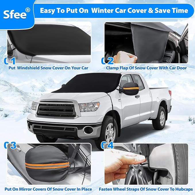 Windshield Cover for Ice and Snow,Heavy-Duty 600D Waterproof Windshield Snow Cover With 2 Mirror Covers, All-Weather Magnetic Frost Guard Winter Car Snow Cover Fit Car, Truck, Suv,Van (77" X 47")