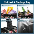 Femuar Car Trash Can Leak Proof Car Trash Bag Waterproof Car Garbage Can with Lid for SUV Front Seat Multipurpose Car Hanging for Headrest Collapsible and Portable with Storage Mesh Pocket, Flower