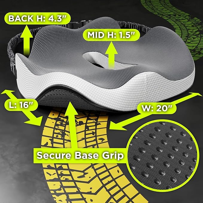 Truck Seat Cushion for Truck Driver Seat Cushion – Upgraded Back Support, Thick and Firm Memory Foam, Pain Relief for Hours of Driving, Maximum Tush Comfort and Trucker Approved