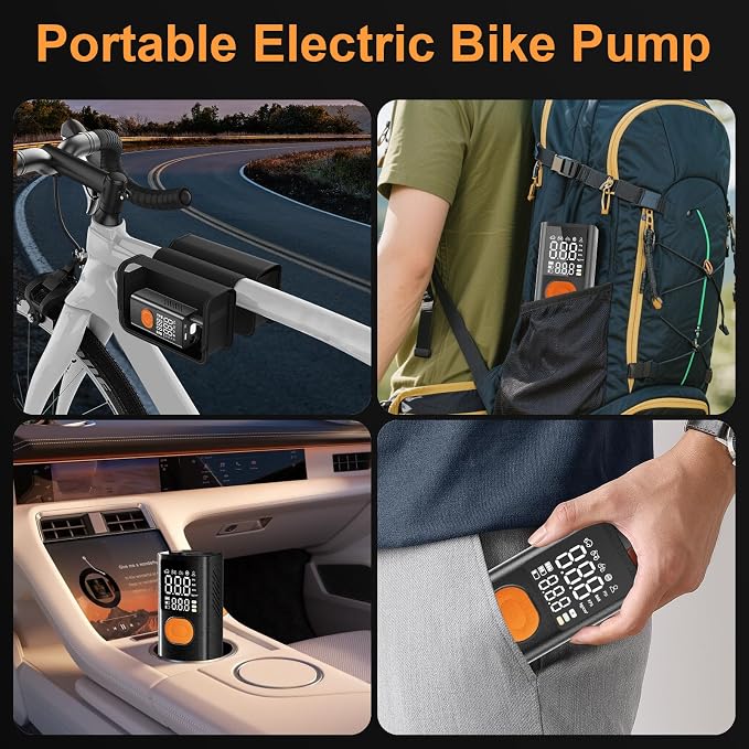 Tire Inflator Portable Air Compressor for Car Tires, 150 PSI Cordless Portable Air Compressor with Digital Pressure Gauge, Auto Shut-Off, LED Emergency Light for Roadside Emergencies