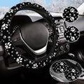 Paw Print Steering Wheel Cover for Women Men with 2 Pcs Car Coasters, Universal 14.5-15 Inch Cute Steering Wheel Covers Non-Slip Car Accessories for Girls
