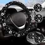 Paw Print Steering Wheel Cover for Women Men with 2 Pcs Car Coasters, Universal 14.5-15 Inch Cute Steering Wheel Covers Non-Slip Car Accessories for Girls
