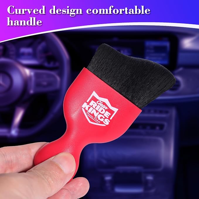 Car Interior Detailing Brush - Red | Sweeps dust from auto dashboard, door panels & buttons. Soft bristles with cover. Ideal vehicle cleaning supply gift.