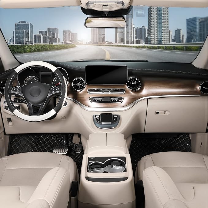 Car Steering Wheel Cover Universal Standard Size 14.5-15 inch, Black and White Microfiber Leather