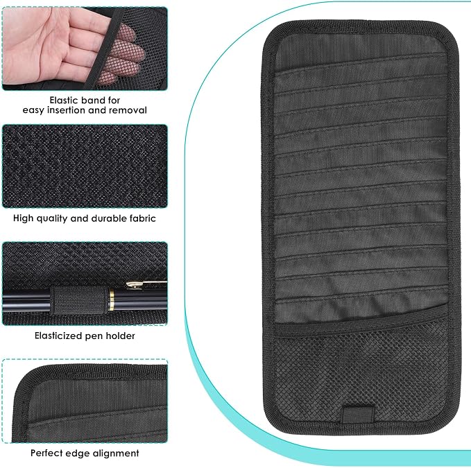 Trinkrittey Black Car CD Case Holder DVD Vehicle Visor Storage Orangizer Large Capacity CD Visor Case with 12 DVD Storage Sleeves 1 Mesh Pocket 1 Pen Holder and Elastic Strap