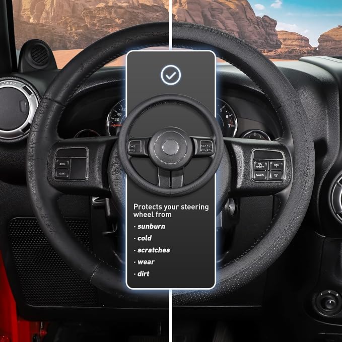 Car Steering Wheel Cover for F-150 Tundra Range Rover Large Size 15.5-16 inch (39.5-41cm) Black Breathable Microfiber Leather