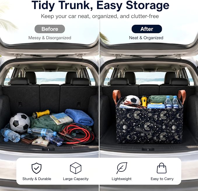 Bow Car Trunk Organizer,20L Collapsible Auto Storage Basket with Handles, Waterproof Reusable Shopping Grocery Bags for SUV, Truck, Pink Bow Cars Boot Organizer Gifts for Women Men Drivers