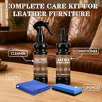Leather Cleaner & Conditioner Kit - 4pc Set with 4oz Cleaner, 4oz Conditioner, Cloth & Sponge - For Bags, Purses, Furniture and Car Interiors