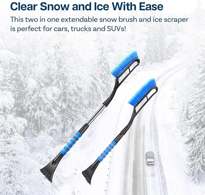 Snow Brush and Ice Scraper for Car Windshield Essential Automotive Exterior Accessory, Winter Car Gadget – Detachable Universal Vehicle Snow Scraper – Durable Ergonomic Grip – Blue