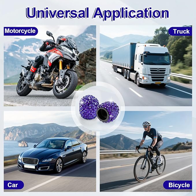 4 Pack Handmade Crystal Rhinestone Tire Valve Stem Caps, Universal for Cars, Trucks and Motorcycles - Deep Blue