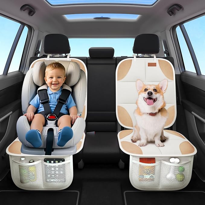 2 Pack in Gift Box Car Seat Protector, Seat Cover with Mesh Storage Pockets, Non-Slip Backing, Protective Car Seat Mat for Sedan SUV Truck