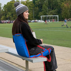 Heated Stadium Seat, Foldable, Lightweight with Carrying Strap, Foam Cushion for Comfort, Adjustable, Back Support, Multi-Functional Use As Stadium Seat or Seat Pad, Royal Blue/Red