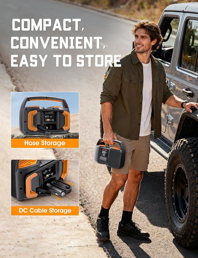Tire Inflator Portable Air Compressor,DC 12V Heavy Duty Air Pump for Car Tires with LCD Digital Gauge & Emergency LED Light,150psi Portable Tire Inflator for Car,Light Truck,SUV Tires,Motorcycles Etc