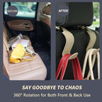 Car Seat Headrest Hook 4 Pack Metal Core Hanger Universal Car Storage Organizer for Handbag Purse Coat S Type Leather Beige