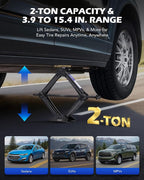 2 Ton Scissor Jack, 15 pc. Dual-Action Car Scissor Jack Kit for Sedan SUV MPV with Ratchet Wrench Drill Sockets, 4409 lb. Portable Car Jack and Stand Kit for Spare Tire Changing