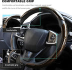 3PCS Carbon Fiber Steering Wheel Cover-Segmented Clip-On Design Anti-Slip & Scratch Resistant Universal Fit 14.5"-16" for Cars/Truck/SUV Great Gift for Men & Women