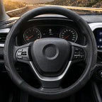 Black Line Punching Car Steering Wheel Cover, Microfiber Leather Sports, 14.5-15 in Universal Leather Wheel Covers, Breathable Fashion Anti-Slip, Steering Wheels Accessories for Men Women
