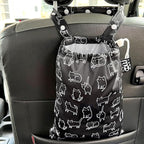 Waterproof Car Trash Bag Reusable Portable Garbage Can with Drawstring Top Adjustable Hanging Strap Leakproof & Washable for Cars SUVs & Trucks (Black Cats)