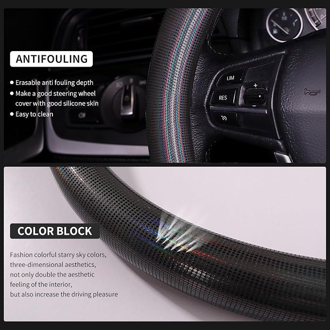 Bling Steering Wheel Cover, Bling Crystal Rhinestone Car Steering Cover Universal 14.2-15.3 inch Glitter Car Wheel Cover Sparkling Accessories （Black）