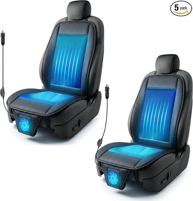 Black Cooling Car Seat Cushion 2-Pack 12V Automotive Adjustable Temperature Comfortable with Improved Air Circulation, Universal Fit for All Vehicles