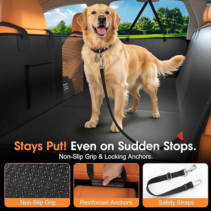XL Hard Bottom Dog Car Seat Cover for Back Seat, 58"x69" Waterproof PU Leather Hammock with Side Flaps, Non-Slip Protector for Full-Size Trucks & SUVs, Supports Up to 450 lbs – Black