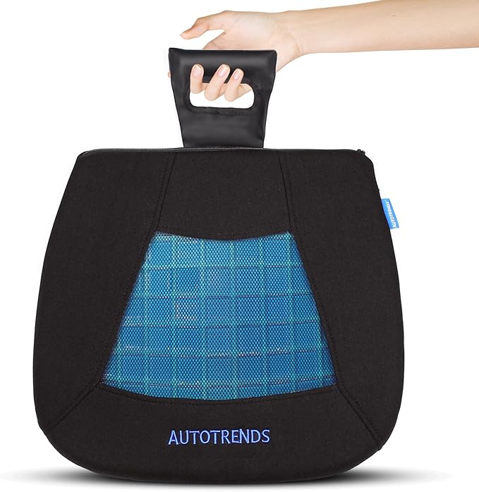 AUTOTRENDS Gel Seat Cushion Cooling Coccyx Orthopedic Breathable Car Seat Cushion Anti Slip Backing Mat, Black