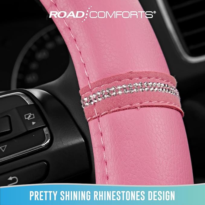 Leopard Steering Wheel Cover for Women, Cute Anti-Slip Microfiber Leather, Universal Fit 14.5-15 Inch Round Steering Wheel - Full Pink