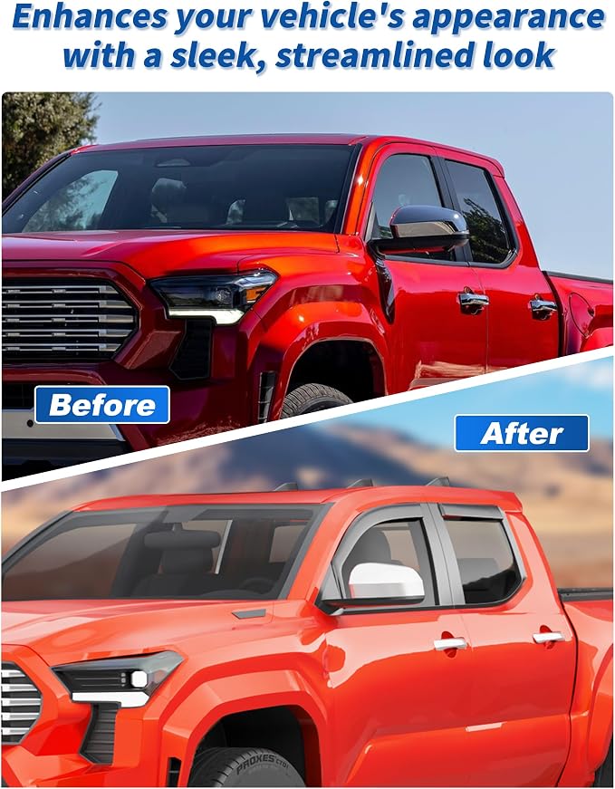 In-Channel Window Rain Guards Fit for Toyota Tacoma Double Cab 2024 2025 2026 with 4 Full-Size Doors Rain Guard Extra Durable Window Deflectors Truck Window Vent Visors Shades Car Accessories