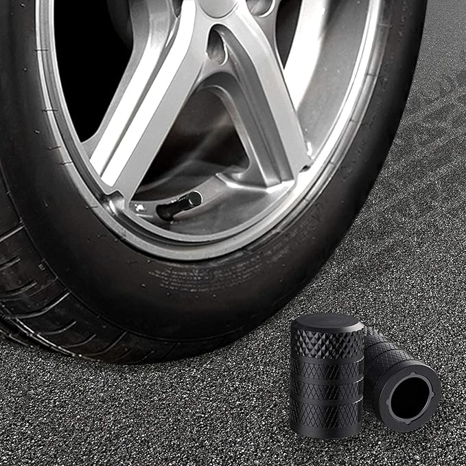 Tire Valve Stem Caps, Black, 4 pcs/Pack, Anodized Aluminum Tire Valve Cap Set, Corrosion Resistant, Universal Stem Covers for Cars Trucks Motorcycles SUVs and Bikes