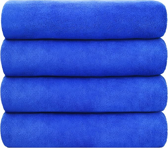 Microfiber Bath Towels, Extra Large Bathroom Towel Set, Pack of 4, 30" x 60" - Soft and Absorbent Towel for Hair, Swimming, Fitness, Sport, Yoga, Dark Blue