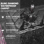 Bling Diamond Leather Steering Wheel Cover 14.5in-15in Floor Mats Shining Rhinestone Carpet Sparkly Glitter Crystal Anti-Slip Pad Fit Automotive SUV Pickup Truck Girl Women, 5pcs Black Pink