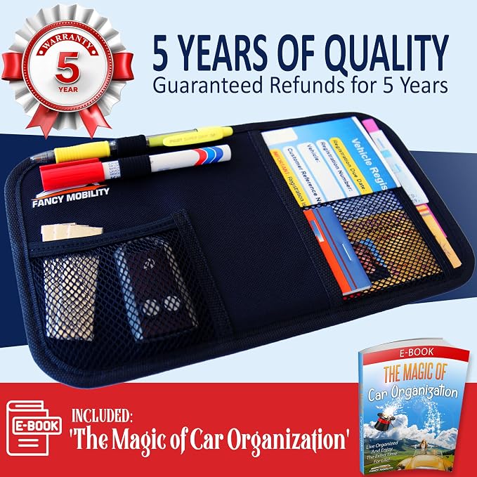 Car Sun Visor Organizer - Auto Accessories Document Holder - Car, Truck, SUV Registration & Insurance Storage Pouch - Road Trip Essentials Gift for Any Driver + 5Year Warranty (10 Pack)