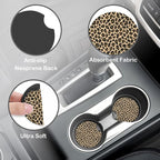 Leopard Animal Skin Steering Wheel Cover for Women, Anti-Slip Car Steering Wheel Cover with 2 Pcs Cup Holders Neoprene Breathable Car Accessories Universal 15 Inch Auto Interior Decor