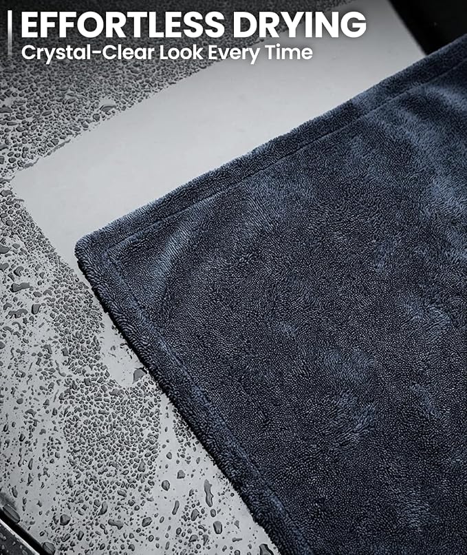 Car Drying Towel - (1300 GSM) XL Drying Towels Car Detailing - Car Microfiber Towel (36"x24") Microfiber Drying Towels for Cars Towels Drying, Car Wash Towels, Ultra Absorbent - Grey & Green