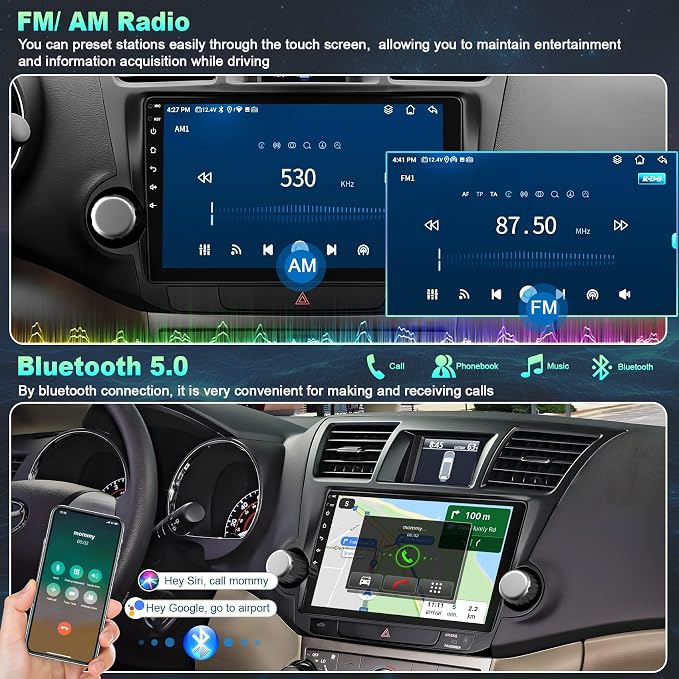 Car Radio for Toyota Highlander 2008-2013,8 Core 6GB+128GB | 10.2 Inch QLED Touch Screen, Carplay&Android Auto&Mirror Link,WiFi,GPS Navigation,Bluetooth5.0,FM&AM radio,Split Screen