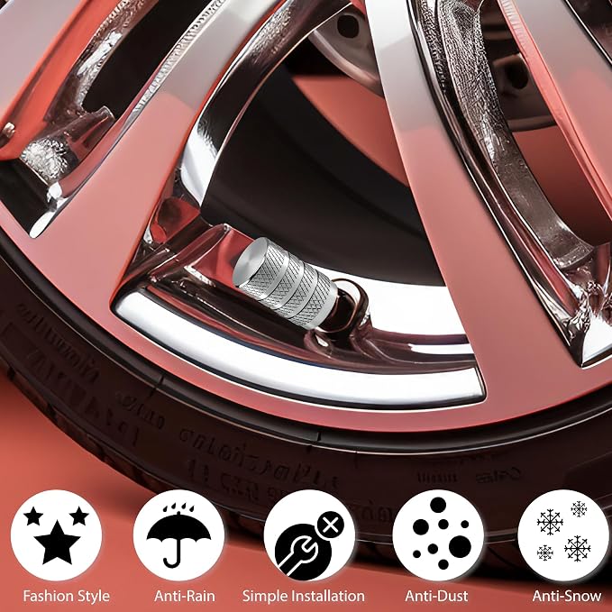 12PCS Tire Valve Stem Caps, Dust Proof, Anodized Aluminum Universal Tire Valve Stem Covers for Cars, SUV, Trucks, Bikes, Motorcycles, Bicycles(Silver)