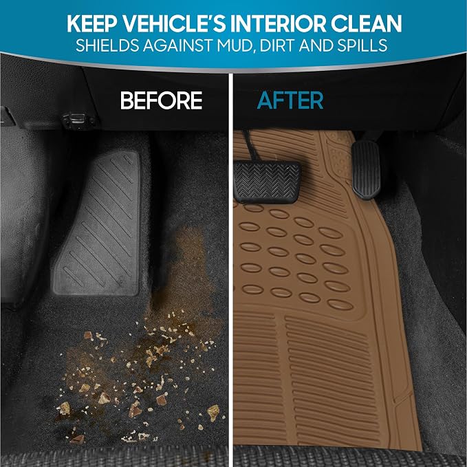ProLiner Floor Mats for Cars Trucks SUV, 2-Piece All-Weather Car Mats with Universal Fit Design, Durable Car Floor Mats with Capture Ridges, Waterproof Rubber Floor Mats for Cars (Beige)