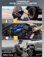 12V Heavy Duty Tire Inflator Metal Portable Air Compressor Pump | 6X Faster Inflation Double Cylinders 150PSI Air Pump with Adapter for Car, RV,Pickup Truck, SUV, Van,Camper, Air Bed,Ball