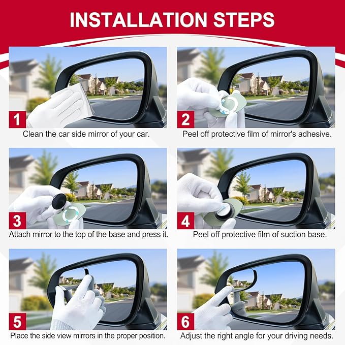 Blind Spot Mirrors, HD Glass Frameless Convex Rear View Mirrors, Wide Angle Adjustable Stick for Side Mirror, Automotive Exterior Accessories for Car, SUV & Trucks, Pack of 2