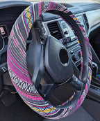 Boho Steering Wheel Cover for Women Men Baja Blanket Enthic Car Steering Wheel Cover Ethnic Car SUV Wheel Protector, Breathable, Anti-Slip, Odorless, Universal Fit 14.5-15 Inch