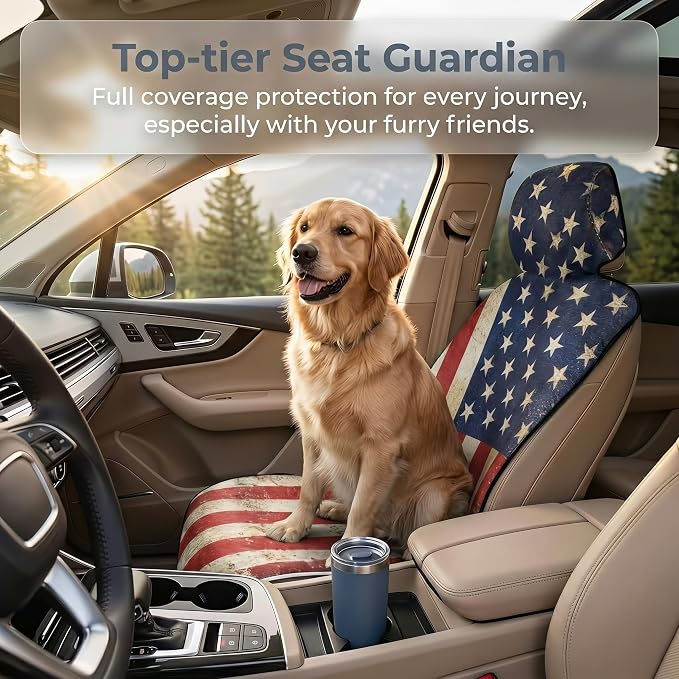 Waterproof Stain Resistant Towel Car Seat Covers，Universal Non-Slip for Gym Workout, Swimming, Beach and Workout Outdoor, Machine Washable(American Flag, 1 Pack)