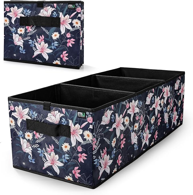 Trunk Organizer for Car, Car Organizer, Sturdy Trunk Organizer for SUV, Non-Slip Bottom, Storage Organizer for Sedans, Van, Jeep, Grocery, Large 3 Compartments, Floral 32"×13"×10.6"