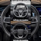 D Shaped Steering Wheel Cover, Flat Bottom Car Wheel Cover 14 1/2-15 inch (37-39 cm), Non-Folding Packaging, Microfiber Leather, Black with Carbon Fiber Pattern