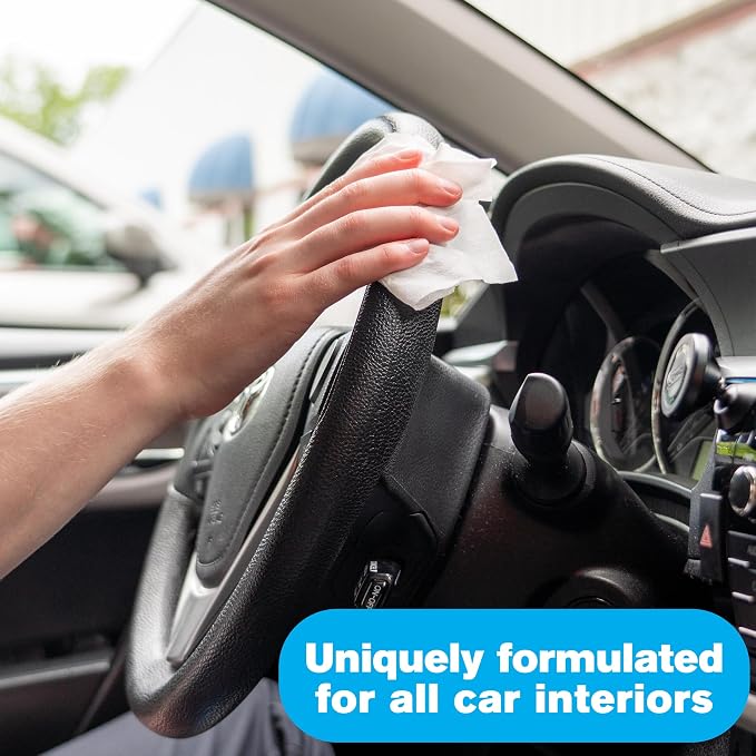 Car Interior Wipes with Microfiber Cloth (25 ct, Pack of 4) for Car Interior Cleaning, Dashboard, Seats, Detailing, and Steering Wheel [Travel Size] Skin-Safe Car Interior Cleaner Supplies